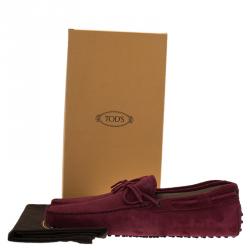 Pre Owned Tod's Burgundy Suede Bow Loafers Size 45