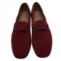 Pre Owned Tod's Burgundy Suede Bow Loafers Size 44.5