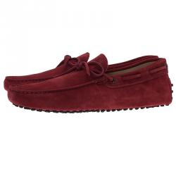 Pre Owned Tod's Burgundy Suede Bow Loafers Size 44.5