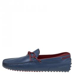 مملوكة مسبقًا Tod's for Ferrari Blue and Red Leather Bow Loafers Size 45.5