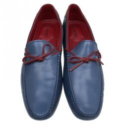 مملوكة مسبقًا Tod's for Ferrari Blue and Red Leather Bow Loafers Size 45.5