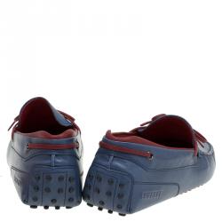 مملوكة مسبقًا Tod's for Ferrari Blue and Red Leather Bow Loafers Size 45.5
