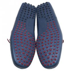 مملوكة مسبقًا Tod's for Ferrari Blue and Red Leather Bow Loafers Size 45.5