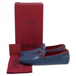 مملوكة مسبقًا Tod's for Ferrari Blue and Red Leather Bow Loafers Size 45.5