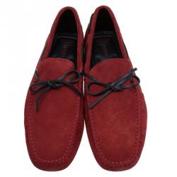 مملوكة مسبقًا Tod's for Ferrari Red Suede Bow Loafers Size 44