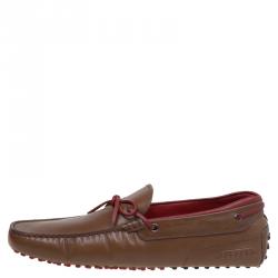 Pre Owned Tod's For Ferrari Brown Leather Bow Loafers Size 43