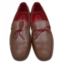 Pre Owned Tod's For Ferrari Brown Leather Bow Loafers Size 43