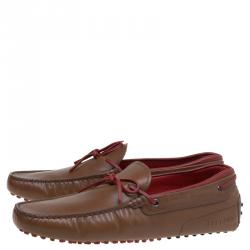 Pre Owned Tod's For Ferrari Brown Leather Bow Loafers Size 43