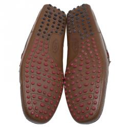 Pre Owned Tod's For Ferrari Brown Leather Bow Loafers Size 43