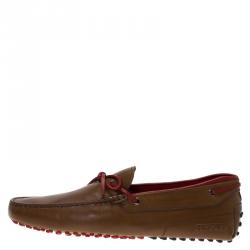 Pre Owned Tod's For Ferrari Brown Leather Bow Loafers Size 42.5
