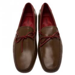 Pre Owned Tod's For Ferrari Brown Leather Bow Loafers Size 42.5