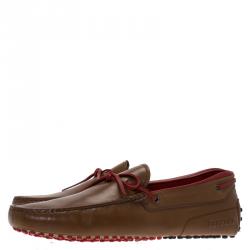 Pre Owned Tod's For Ferrari Brown Leather Bow Loafers Size 42.5