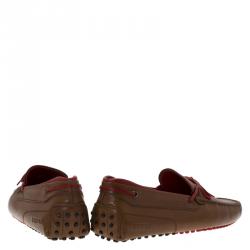 Pre Owned Tod's For Ferrari Brown Leather Bow Loafers Size 42.5
