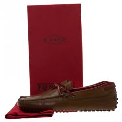 Pre Owned Tod's For Ferrari Brown Leather Bow Loafers Size 42.5