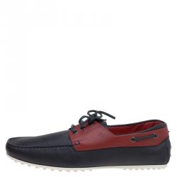 Pre Owned Tod's for Ferrari Two Tone Leather Boat Shoes Size 45.5
