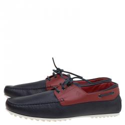 Pre Owned Tod's for Ferrari Two Tone Leather Boat Shoes Size 45.5