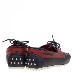 Pre Owned Tod's for Ferrari Two Tone Leather Boat Shoes Size 45.5