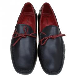 Pre Owned حذاء لوفرز تودز فور فيراري فيونكة جلد أحمر وأسود مقاس 44.5