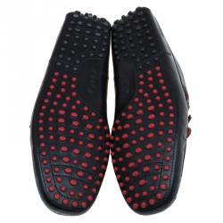 Pre Owned حذاء لوفرز تودز فور فيراري فيونكة جلد أحمر وأسود مقاس 42.5