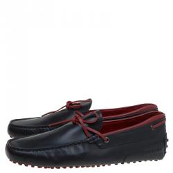 Pre Owned Tod's for Ferrari Black and Red Leather Bow Loafers Size 42