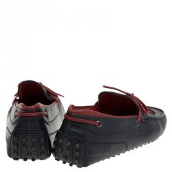 Pre Owned Tod's for Ferrari Black and Red Leather Bow Loafers Size 42