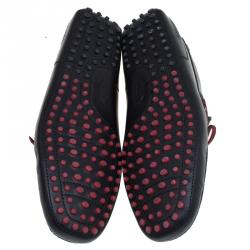 Pre Owned Tod's for Ferrari Black and Red Leather Bow Loafers Size 42