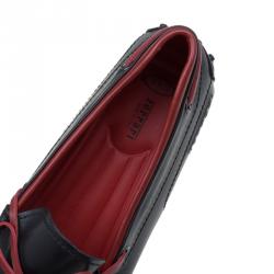 Pre Owned Tod's for Ferrari Black and Red Leather Bow Loafers Size 42
