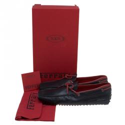 Pre Owned Tod's for Ferrari Black and Red Leather Bow Loafers Size 42