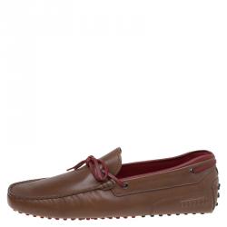 Pre Owned Tod's For Ferrari Brown Leather Bow Loafers Size 44.5