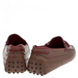 Pre Owned Tod's For Ferrari Brown Leather Bow Loafers Size 44.5