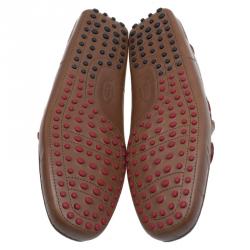 Pre Owned Tod's For Ferrari Brown Leather Bow Loafers Size 44.5