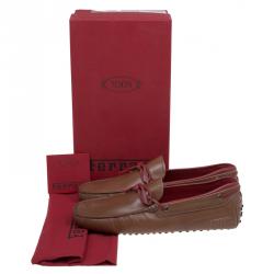 Pre Owned Tod's For Ferrari Brown Leather Bow Loafers Size 44.5