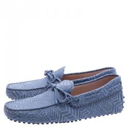 Pre Owned حذاء لوفرز تودز جلد رصاصي مطبوع بفيونكة مقاس 43