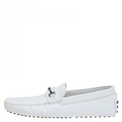 مملوكة مسبقًا Tod's White Leather Horsebit Buckle Loafers Size 46.5