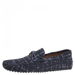Pre Owned Tod's Grey Printed Suede Bow Loafers Size 43