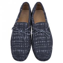 Pre Owned Tod's Grey Printed Suede Bow Loafers Size 43