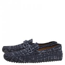 Pre Owned Tod's Grey Printed Suede Bow Loafers Size 43