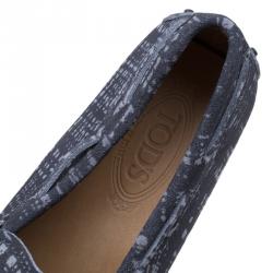 Pre Owned Tod's Grey Printed Suede Bow Loafers Size 43