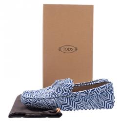 Pre Owned حذاء لوفرز تودز بفيونكة جلد نقش أبيض وأزرق مقاس 43