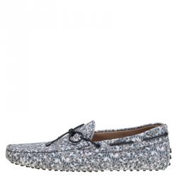 Pre Owned Tod's Grey Printed Leather Bow Loafers Size 44.5
