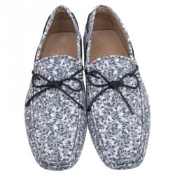 Pre Owned Tod's Grey Printed Leather Bow Loafers Size 44.5