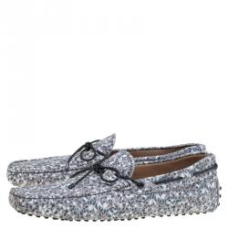 Pre Owned Tod's Grey Printed Leather Bow Loafers Size 44.5