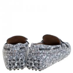 Pre Owned Tod's Grey Printed Leather Bow Loafers Size 44.5