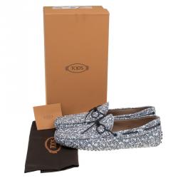 Pre Owned Tod's Grey Printed Leather Bow Loafers Size 44.5