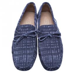Pre Owned Tod's Grey Printed Suede Bow Loafers Size 44