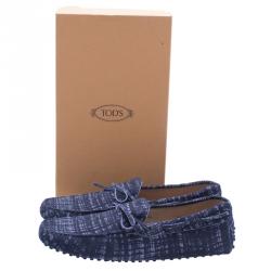 Pre Owned Tod's Grey Printed Suede Bow Loafers Size 44