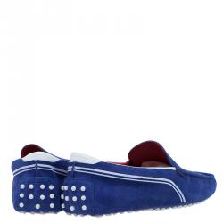 مملوكة مسبقًا حذاء لوفرز تودز فور فيراري سويدي أزرق وجلد أبيض مقاس 42.5