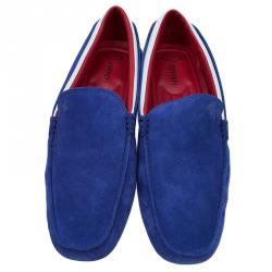 مملوكة مسبقًا حذاء لوفرز تودز فور فيراري سويدي أزرق وجلد أبيض مقاس 42.5