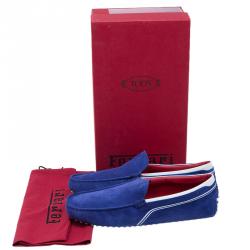 مملوكة مسبقًا حذاء لوفرز تودز فور فيراري سويدي أزرق وجلد أبيض مقاس 42.5