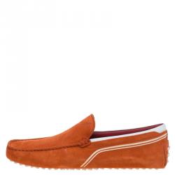 Pre Owned Tod's Ferrari Orange Suede and White Leather Loafers Size 42.5